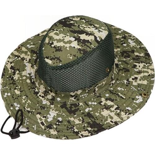 Outdoor fishing Camouflage Bucket Hats With Wide Brim Sun Fishing Bucket Hat Camping Hollow Out Cap