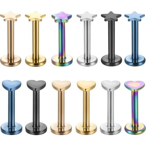 6pcs star heart Stainless Steel Labret Bar Rings Stud Cartilage Ear fake Piercing snag Body Jewelry Lip Earrings Body Jewelry