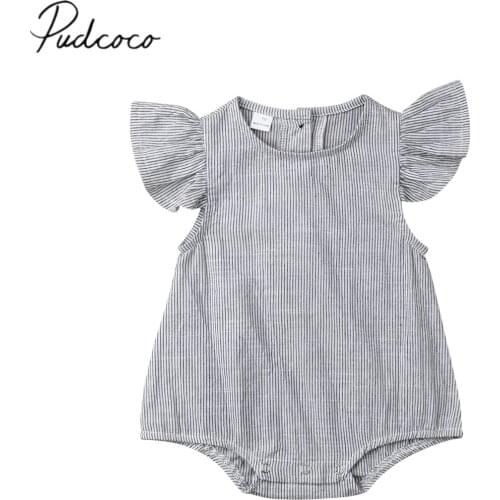 2019 Brand New Newborn Infant Kids Baby Girl Boy Romper Petal Sleeveless Striped Cotton Jumpsuit Playsuit Summer Clothes 0-18M