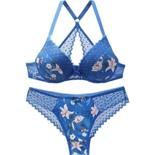 CHEMA Big Size Strappy Bra Sets Lace Push Up bra Women Floral Bra Panty Sets Plus Size 34/75 36/80 38/85 40/90 42 B C D E Cup