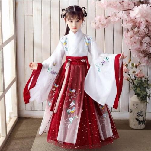 Hanfu Girl Chinese Style Hanfu Dress Children Tang Suit Elegant Costume Ancient Super Fairy dress Long Sleeve Dress oriental