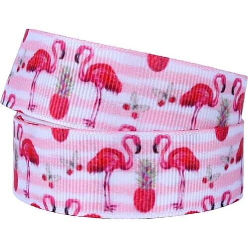 FLRA Ribbon 22mm flamingo printed grosgrain ribbon
