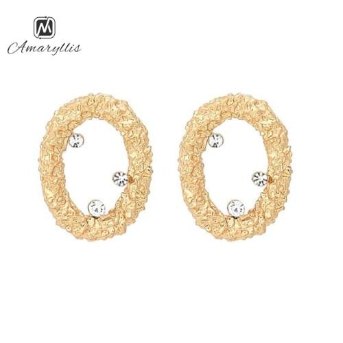 Amaiyllis Minimalist Geometric Studs Earrings For Women Simple Metal Hollow Oval Post Earrings Party Crystal Earrings Brincos