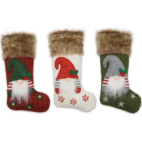 Fashion Cute Christmas Stocking Knitted Santa Stocking Hanging Candy Jelly Gifts Sock For Kids Christmas Presents Pocket Socks