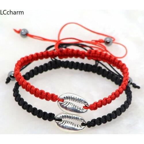 Fashion Vintage Shell Conch Charm Bracelets For Women Lucky Red Rope Weaved Adjustable Bracelet Bangle Men Jewelry