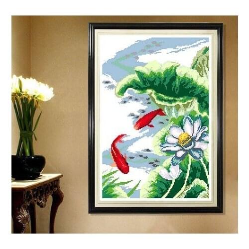 Embroidery Package Hot Sell Best Quality Cross Stitch Kits Red Carp Fish Lotus Flower Free Shipping