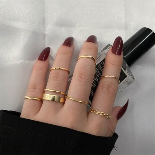 IPARAM Punk Gold Wide Chain Rings Set For Women Girls Fashion Irregular Finger Thin Rings Gift 2021 Female Jewelry Party