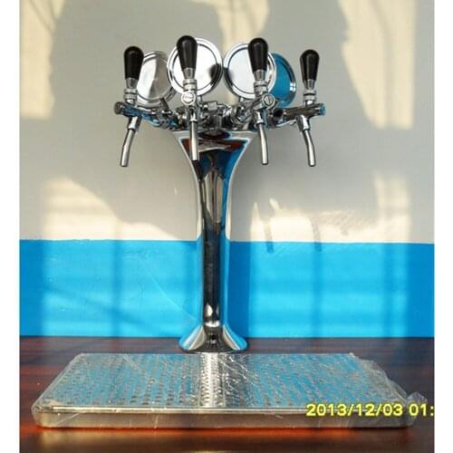 4 lines silver colorbeer column set/ 4 faucets beer tower unit/ a suit of beer dispenser with stainless steel drip tray