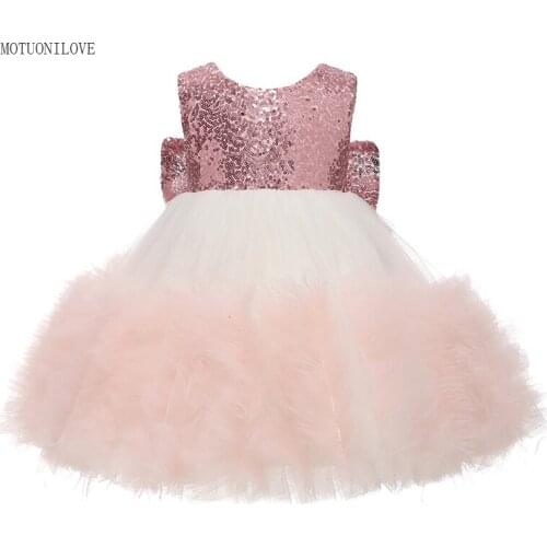 NEW Flower Girl Dresses Ball Gown First Communion Dresses for Girls BlingBling Sequin Kids Pageant Evening Gowns With Big Bow