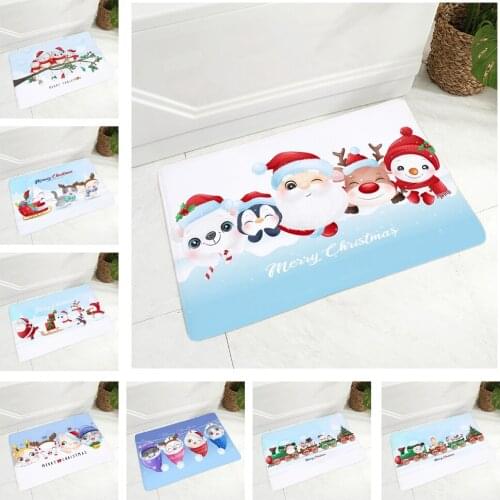 Merry Christmas Snowman Cute Cartoon Animal Doormat Non-Slip Print Soft Flannel Carpet Decor Floor Door Mat for Hallway 40x60cm