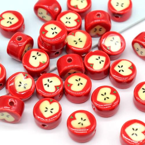 5pcs Handmade Apple Ceramic Beads For Jewelry Making DIY Crafts 10x15mm Handmade Porcelain Ceramic Beads Accessories Wholesale