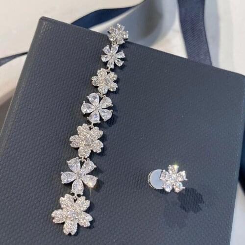 Brand 1:1Luxury Brand Asymmetric Desert Camel Flower Earrings with Romantic Long Tassel Zircon AB Stud Earrings Women Jewelry