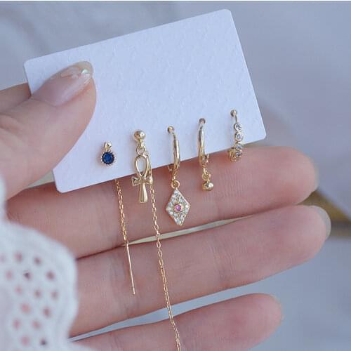 5pcs New Fashion Brand Jewelry 14K Gold Plated Knot Stud Earrings for Women Gift Shining Zircon Earrings Set