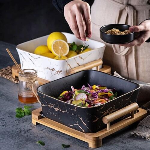 Northern European Marble Pattern Ceramic Bowls Square Fruit Salad Bowl Fruit Plate Snack Plate Dinner Plate Home Tableware