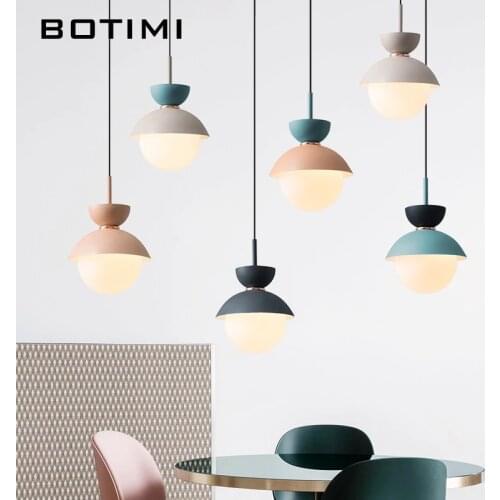 BOTIMI Modern LED Pendant Lights With Glass Lampshade For Dining Room Colorful Restaurant Hanging Kitchen Lighting Fixtures