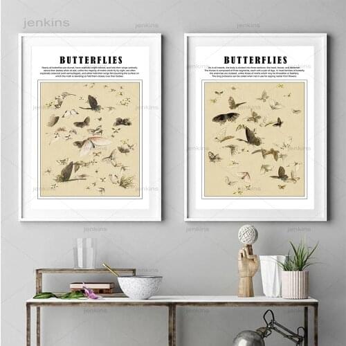 Antique Butterflies Vintage Poster Print Insect Kind Nature Education Wall Art Canvas Painting Picture Kids Room Home Wall Decor