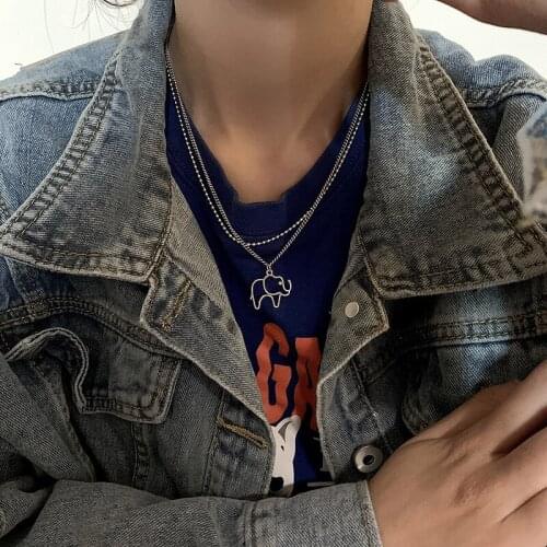 TIMEONLY Statement Double Layered Hollow Elephant Pendant Necklace for Women Ladies Beading Chain Necklaces Elegant Jewellery