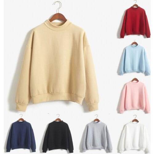 Tops Solid Color Women Hoodies O-Neck Ladies Sweat-Shirts Casual Clothes Hooded Turtleneck Long Sleeve Female Velvet Sweatshirt