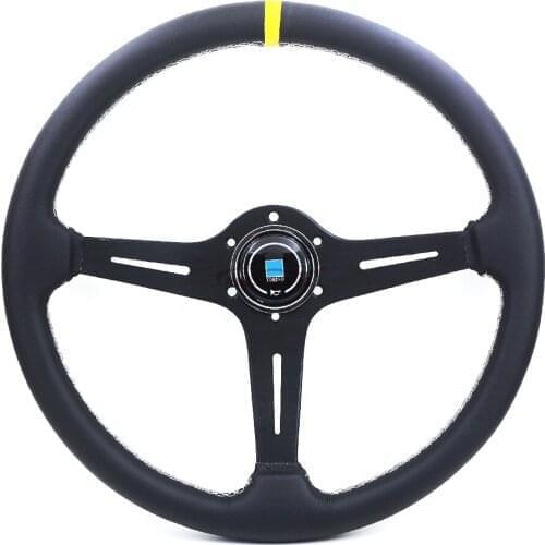 370mm 15'' Universal Flat Leather Black/Titanium Color Spoke ND Race Drift Car Racing Steering Wheel