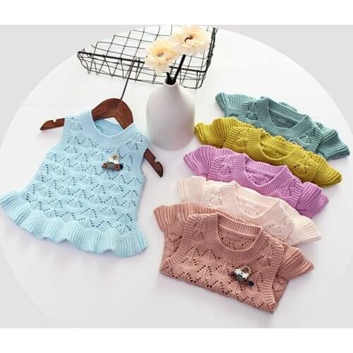 Spring childrens sweater girls Korean girls vest hollow baby sweater sweater toddler sweater girls sweaters
