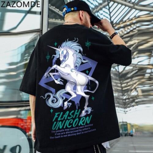 ZAZOMDE Hip Hop T Shirt Men unicorn Charaters T-Shirts Harajuku Streetwear 2021 Summer Tshirt Short Sleeve Tops Tees Cotton