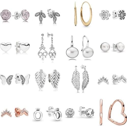 NEW 2021 100% 925 Sterling Silver Flower Pearl Butterfly Crown Earring Women Fit DIY Original Bracelet Fshion Jewelry Gift