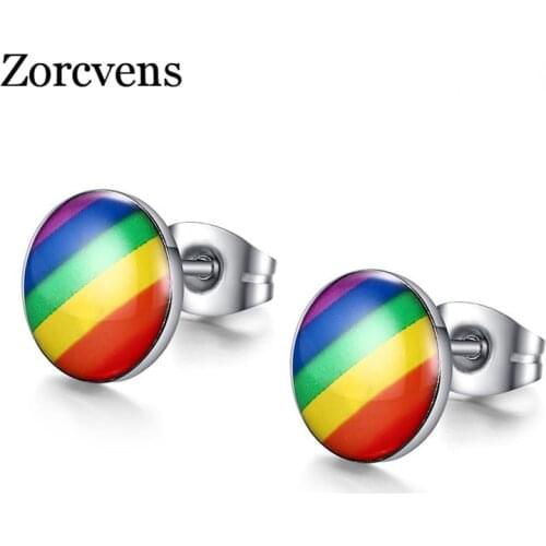 ZORCVENS 2020 New Stainless Steel Rainbow Gay Stud Earring High Quality Men Jewelry High Polished Gay Lovers Earrings