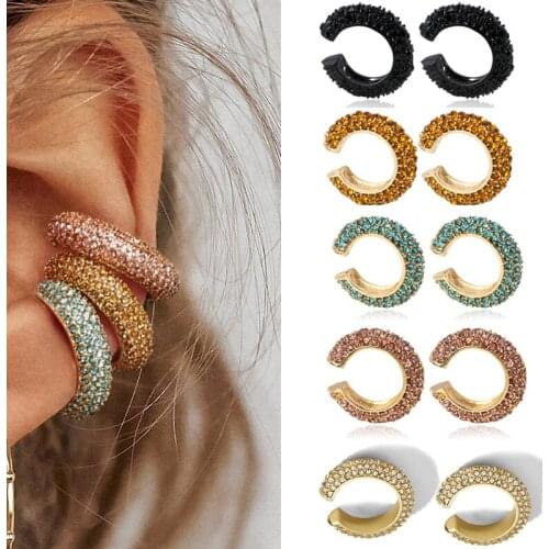 1 Pair Women Girls Mirco Paved Bling Iced Out Rhinestone Crystal Little Circle Huggies Piercing Geometric Circle Hoop Earrings