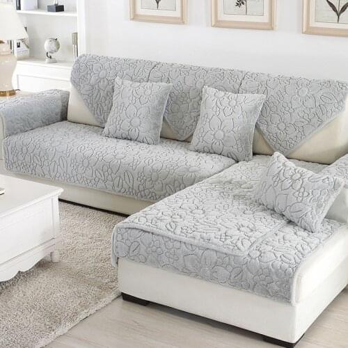 1pcs Sofa Cover Solid Color Plush Couch Cover Seat Cushion Europe Style Leather Sofa L Corner Non-Slip Sofa Towel