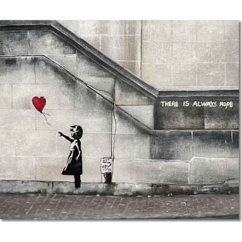 100% Hand Painted Red Ballon and The Girl Paintings for Living Room Bansky Wall Art on Canvas for Bedroom Modern Home Decor