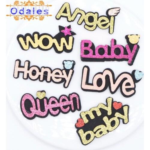 12Pcs/lot Fabric Felt Padded Letter Shape Angel WOW Queen Baby Love Honey Bear Head Heart DIY Crafts Decoration Accessories