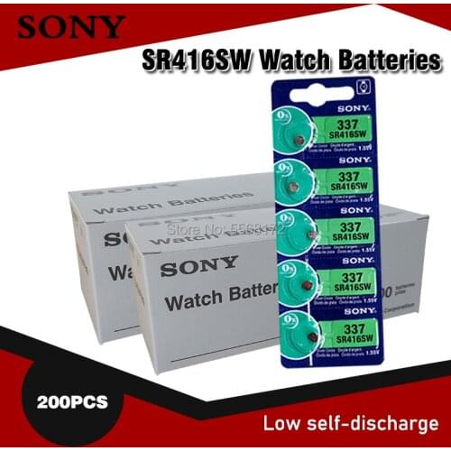 200pcs/lot Sony 100% Original 337 SR416SW 1.55V Silver Oxide Watch Battery SR416SW 337 Button Coin Cell MADE IN JAPAN