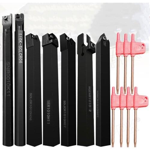 7PCS piece cutter bar + wrench snr0010k11 ser1010h11 sclcr101h06 s10k-sclcr06 sdjcr1010h07 sdncn1010h07 mgehr1010-2 cnc tool
