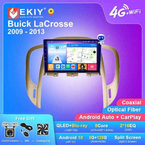 EKIY QLED 1280*720 Android 10 Car Radio 6G+128G For Buick LaCrosse 2009 - 2013 Multimedia Player GPS Navigation Stereo