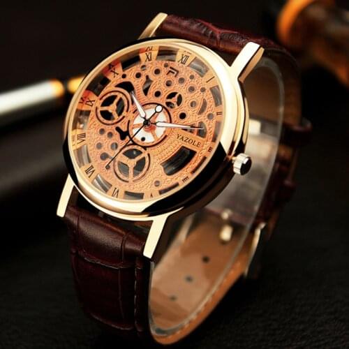 2020 YAZOLE Watch Fashion Imitation Mechanical Skeleton Watches Men Leather Band Quartz Wristwatches Cheap Price Reloj Hombre