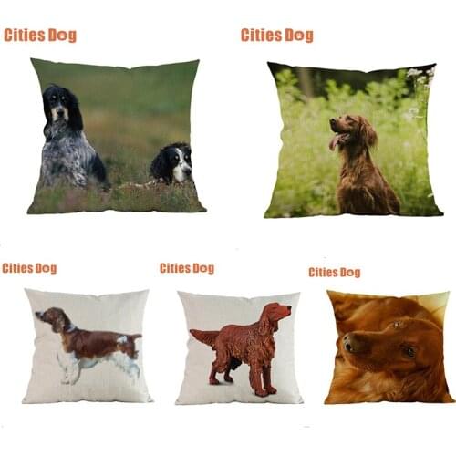 Irish Snow Dog Decorative Cushion cover Pillows coussin Animal dogs Irish Setter linen 45x45cm decoration Car sofa throw Pillow