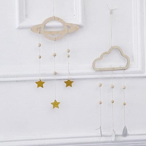 Cloud raindrop planet wood pieces hanging children room wall decoration photography woods hanging decorations