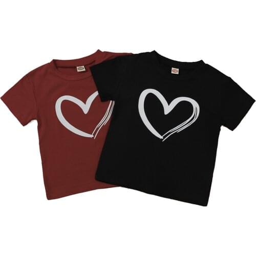2021 New Childrens Casual Short Sleeve T-shirt Personality Heart Printing Round Neck Loose Pullover Tops