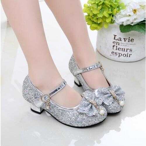 Kids Leather Shoes Girls Wedding Dress Shoes Children Elsa Princess Bowtie Dance Shoes For Girls Casual Shoes Flat Sandals