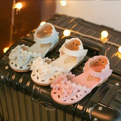 Newest arrival Kids Girls Fashion Sandals Hollow Cute Bow Decoration Velcro Closure Non Slip Comfortable Flat Shoes