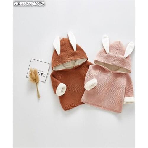 Baby Sweater Baby Girl Winter Clothes Thick Fleece Hooded Rabbit Baby Costume Baby Girls Sweaters Infant Boys Sweater