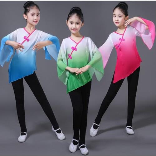 Childrens Classical Dance Practice Tops Yangko Dance National Hanfu Blouse Beijing Opera Tibetan Costume for Stage Performance