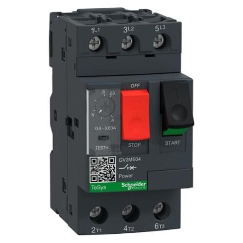 GV2-ME04 GV2ME04 Motor circuit breaker, TeSys GV2, 3P, 0.4-0.63 A, thermal magnetic, screw clamp terminals