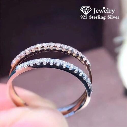 CC Small Cute Ring S925 Stamp Rose Gold/White Gold Plated Fashion Simple Jewelry Crystal Row Diamond Rings Wedding Gift CC505