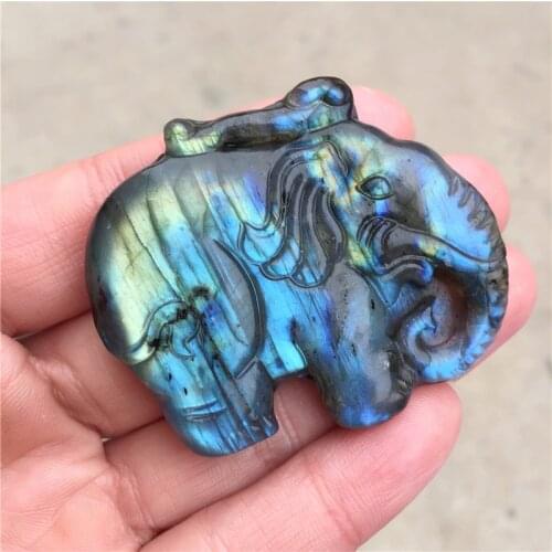 Flashing Natural Labradorite Crystal Elephant Hand Made Carved Crystal Fashion Carved Animal Figurine Gifts