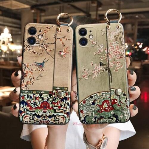 Cute Cartoon Matte Phone Case for iPhone X XS XR 11 12 Pro MAX 6 7 8Plus SE2 Capa Soft Back Covers Wrist Strap Phone Cases Coque