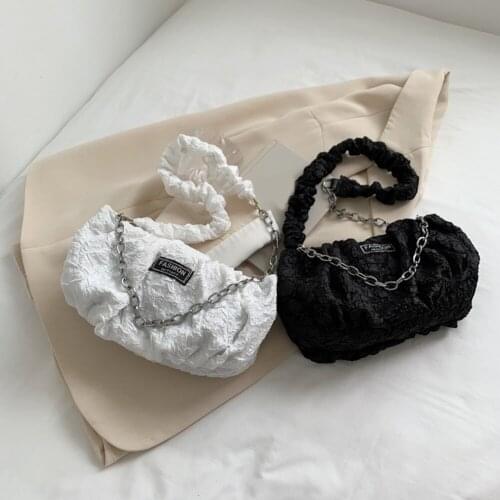 Fashion Women Letters Pleated Embossing Cloth Shoulder Crossbody Messenger Bag Ladies Casual Chain Small Handbags Purse