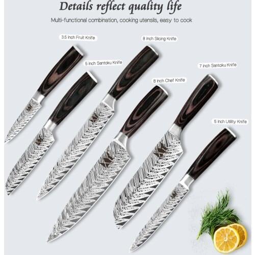 XYj 7PCS Kitchen Stainless Steel Knives Set Chicken Bone Scissor Shear Damascus Veins Blade Wood Handle Knife Cooking kitchen