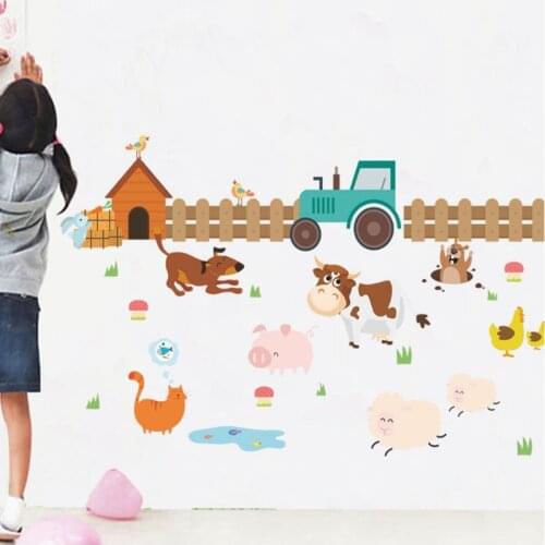 Farm Animals dog Fence Wall stickers For Kids Rooms home decoration Nursery Room decor mural Poster Wall Decals