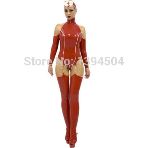 New arrival hot sale exotic lingerie female Women handmade Latex Nurse ceckc Uniform Outfit maid Cosplay Bodysuit catsuits